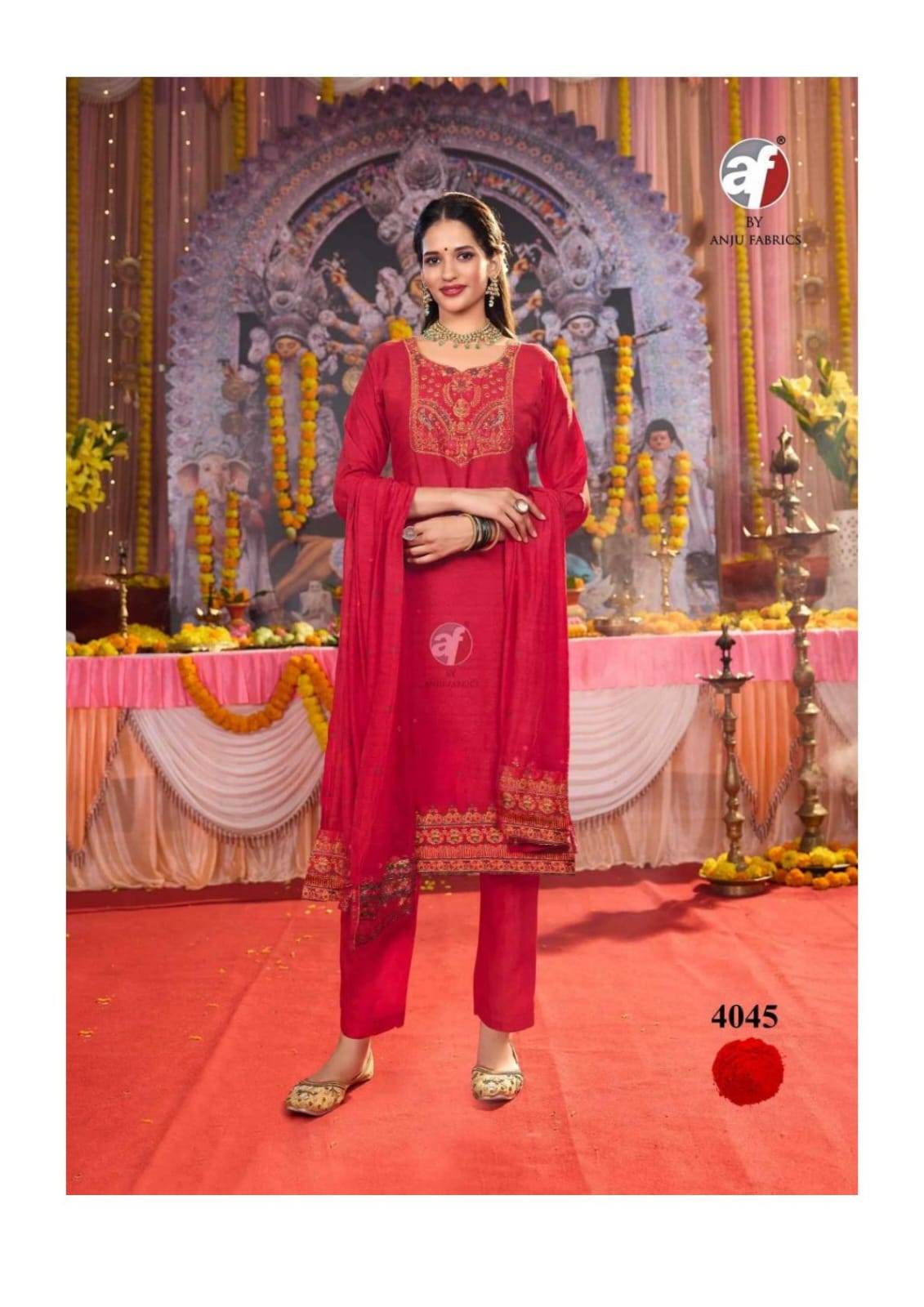 Palki BY Anu fabrics 4041 TO 4046 SERIES Indian occasional MUSLIN JACQUARD party wear stitched dresses At Wholesale Price